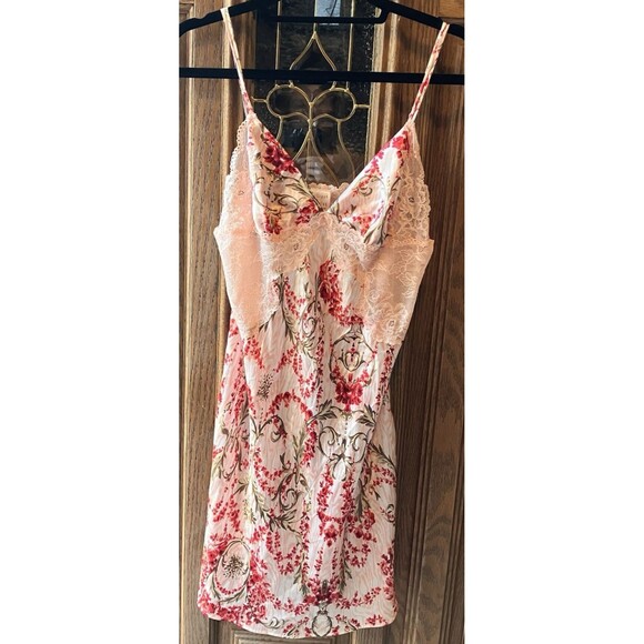 Gillian & O'Malley Sexy Pink Red Green Floral Peignoir Set Lace Chemise Robe S/M - Picture 9 of 13